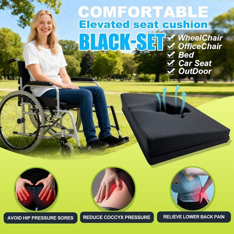 FoKon Gel Wheelchair Seat Cushion,Bed Sore Cushions for Butt,Sciatica,Coccyx,Pressure Sore & Ulcer Pain Relief Butt Pillow for Office Chair,Removable&Washable(Thickened&Support-Enhanced Set Black) - Image 3